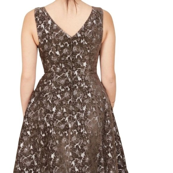 ModCloth Genuine Joy Silver & Brown Flocked Floral A Line Dress Women’s XL - Picture 3 of 13